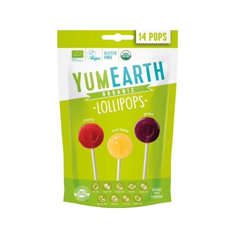 YumEarth - Lollipops organike me fruta (Molle e tharte, Qershi dhe Rrush), 14 cope