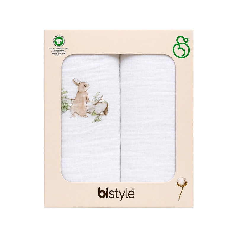 Bistyle Set Napash Muslin 2 Copë – Family Rabbit 75×75 cm për foshnja