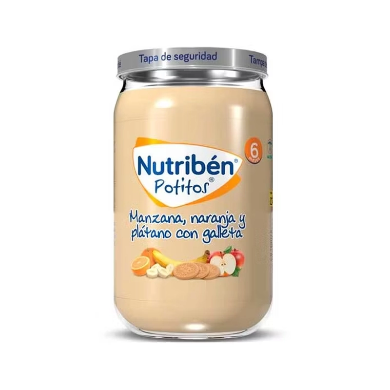 Nutribén Potito me mollë, portokall, banane dhe biskotë pa gluten për bebe 6m+